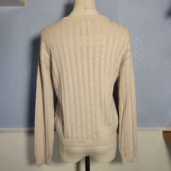 Hello Franki Large Light Oatmeal Cream Crewneck Longsleeve Lightweight Sweater - Picture 6 of 10